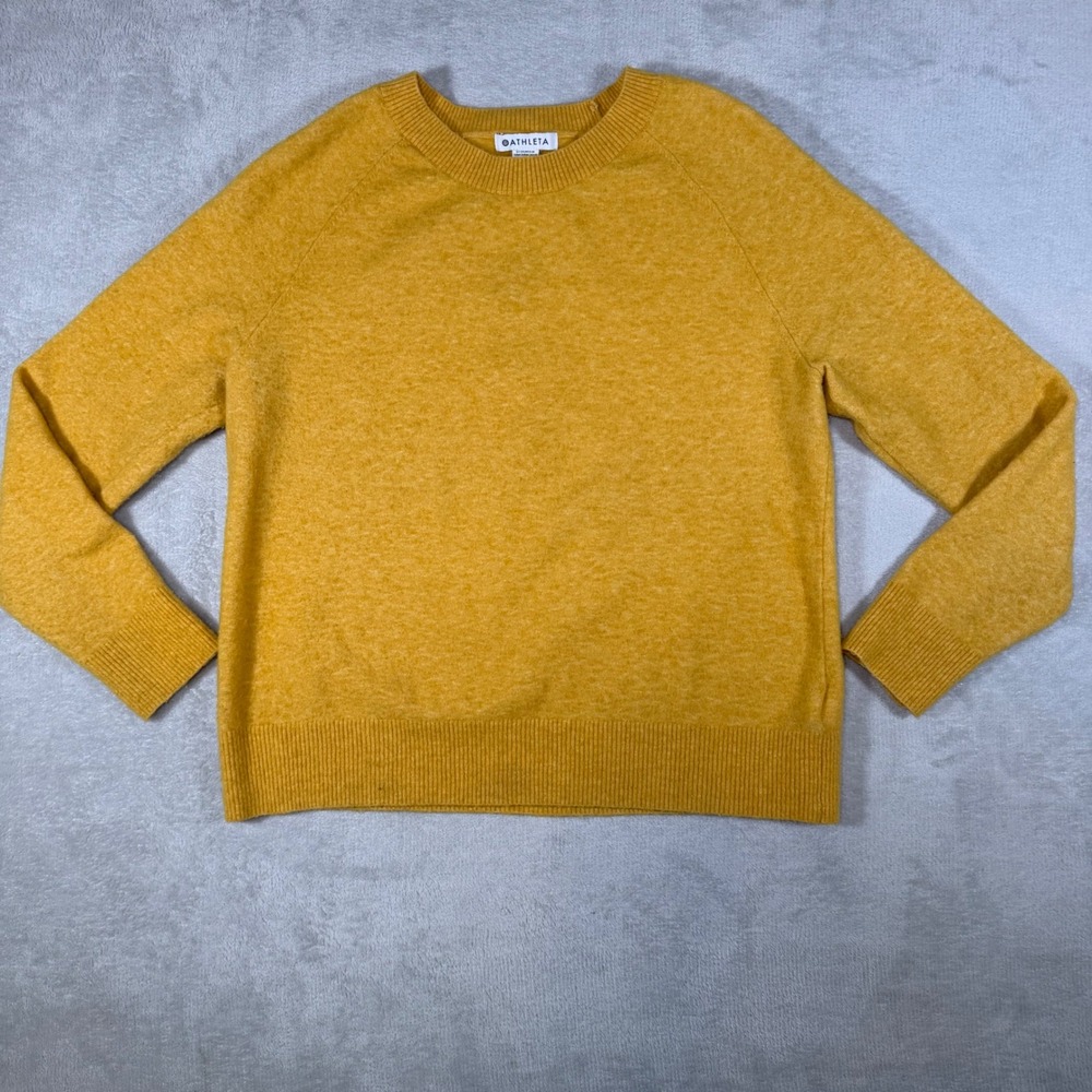 Athleta‎ Hawthorn Crew Sweater Mustard Yellow Merino Wool Blend Womens Medium
